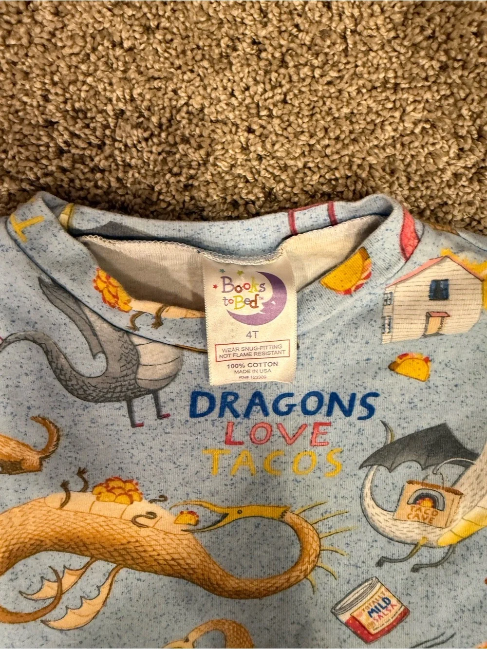 Books to Bed Dragons Love Tacos Pajama Set 4T Organic Cotton 2-Piece